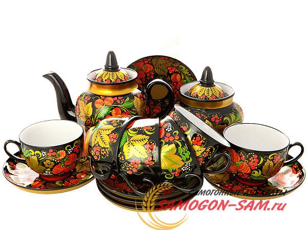 Чайный сервиз "Хохлома классическая" на 6 персон Хохлома фото 1 — Samogon-sam.ru